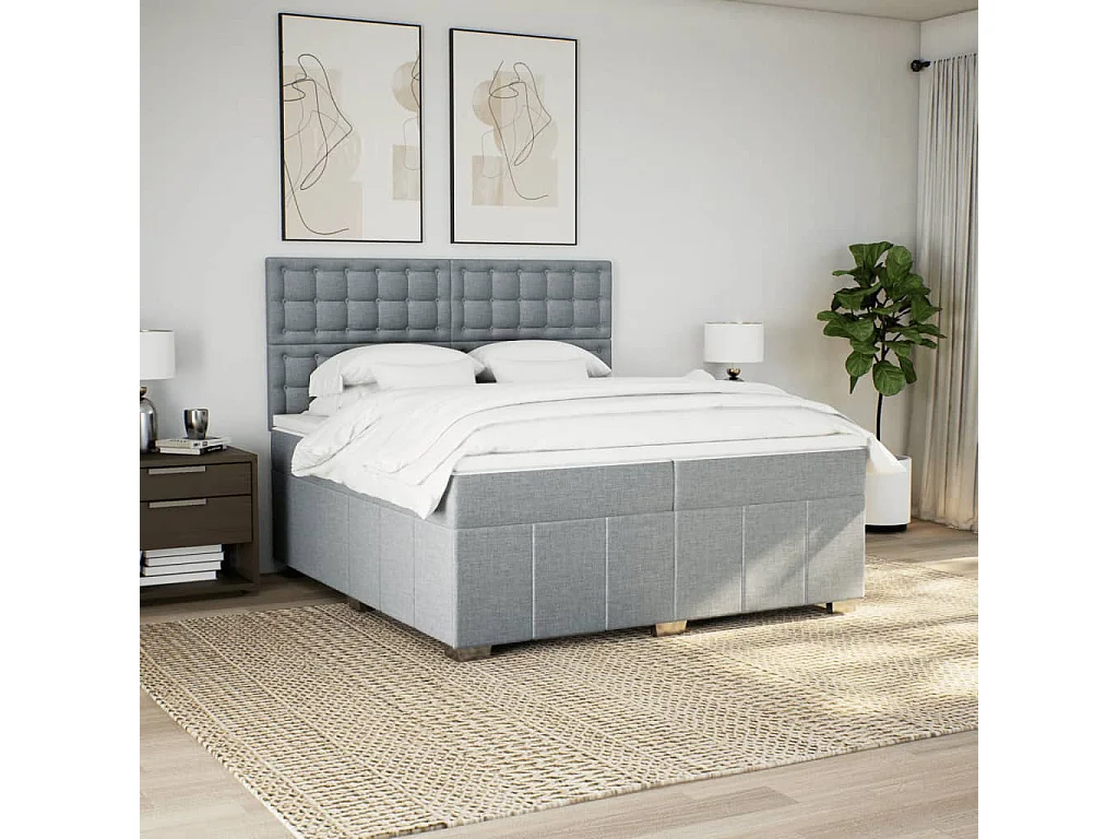 Sommier à lattes de lit avec matelas Gris clair 200x200cm Tissu