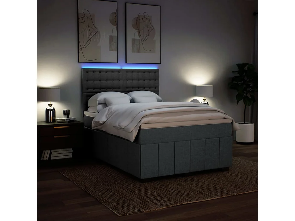 Sommier à lattes de lit avec matelas Gris foncé 140x190cm Tissu