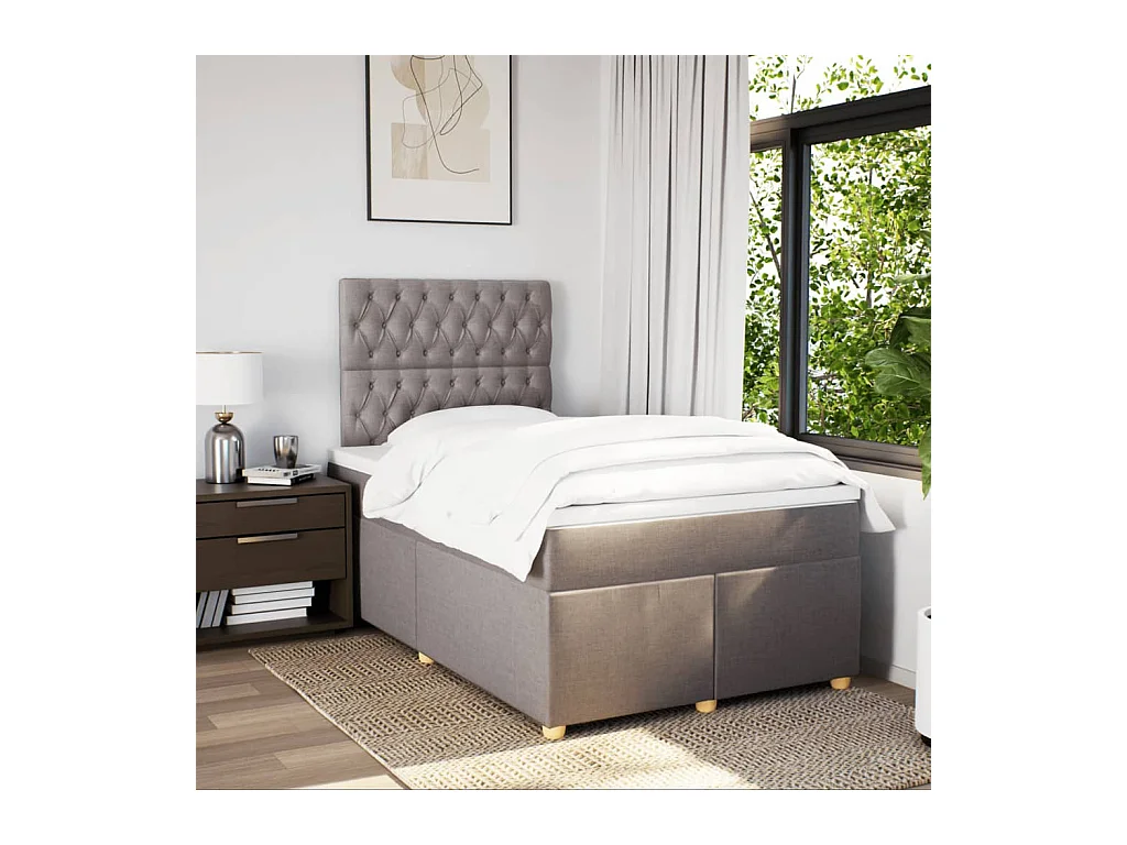 Cama boxspring c/ colchão 120x190cm tecido castanho-acinzentado