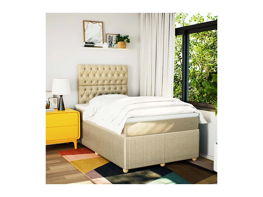 Cama boxspring com colchão 120x190 cm tecido cor creme