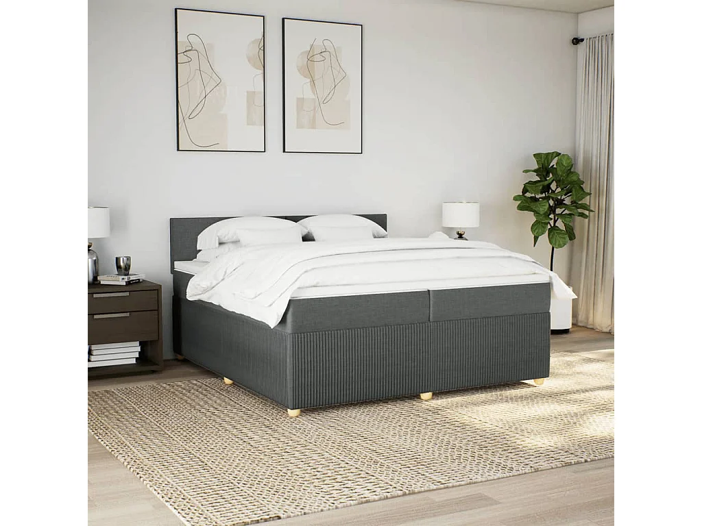 Sommier à lattes de lit avec matelas Gris foncé 200x200cm Tissu