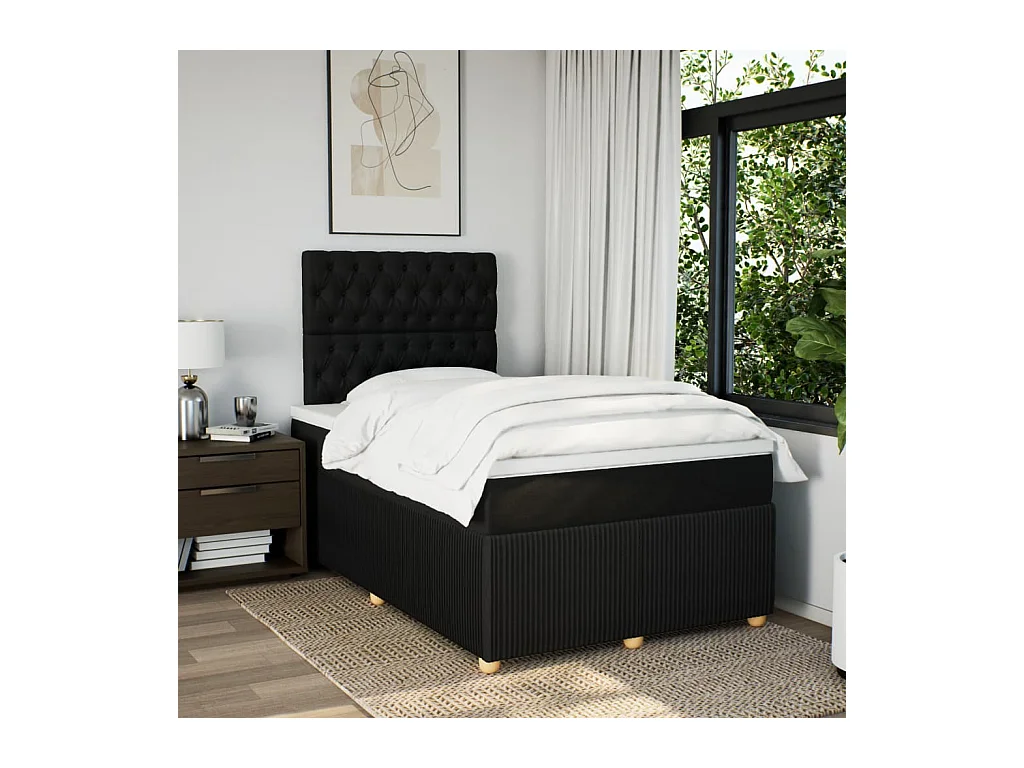 Cama boxspring com colchão 120x190 cm tecido preto