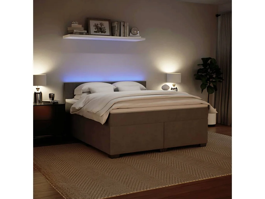 Cama box spring con colchón terciopelo gris claro 180x200 cm