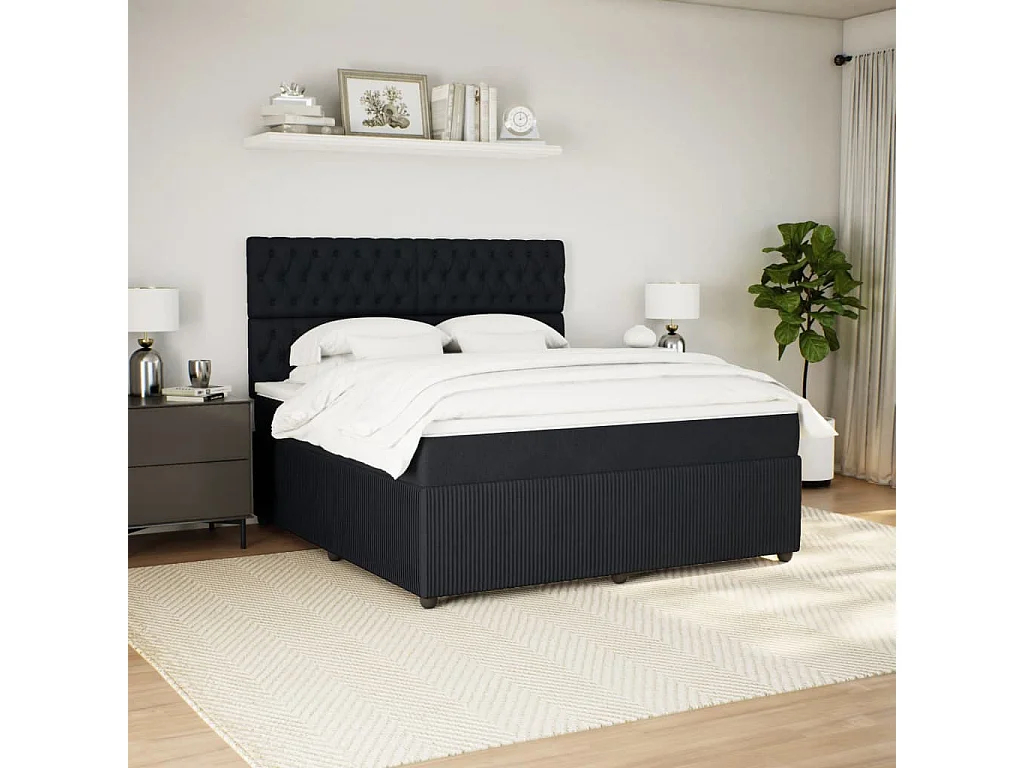 Cama box spring con colchón terciopelo negro 180x200 cm