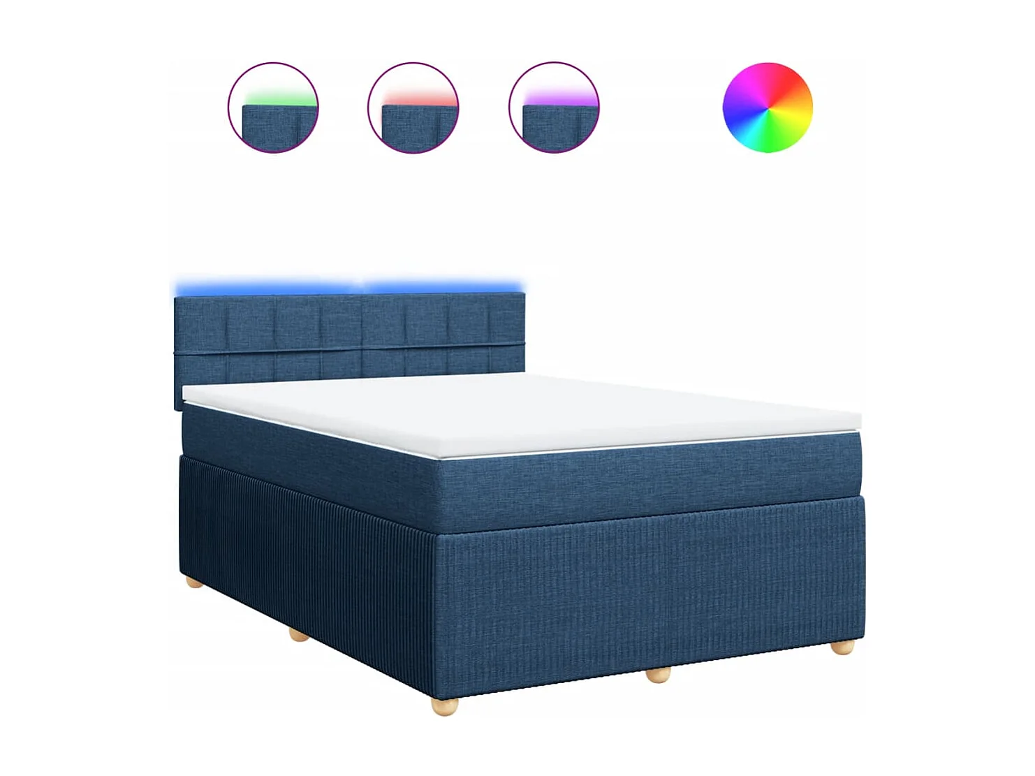 Cama box spring con colchón tela azul 140x200 cm