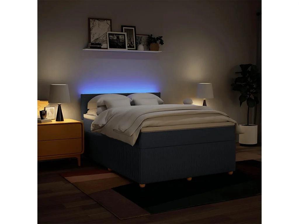 Cama box spring con colchón tela azul 140x200 cm