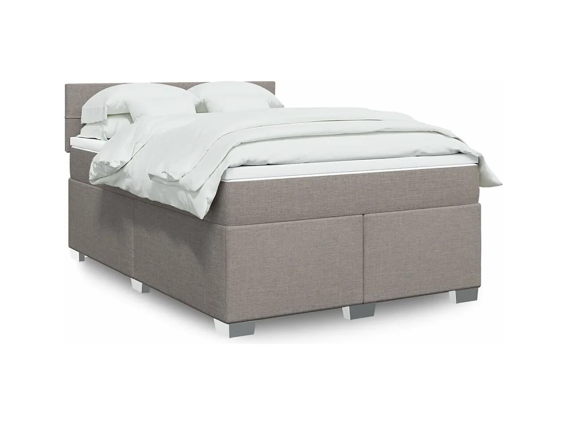 Cama box spring con colchón tela gris taupe 160x200 cm