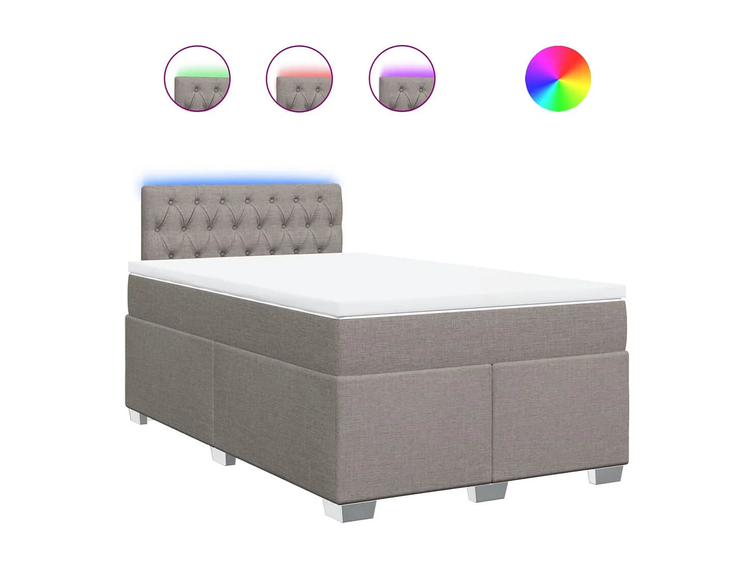 Cama box spring con colchón tela gris taupe 120x190 cm