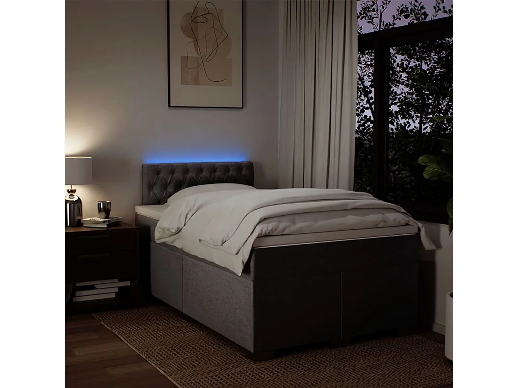 Cama box spring con colchón tela gris taupe 120x190 cm