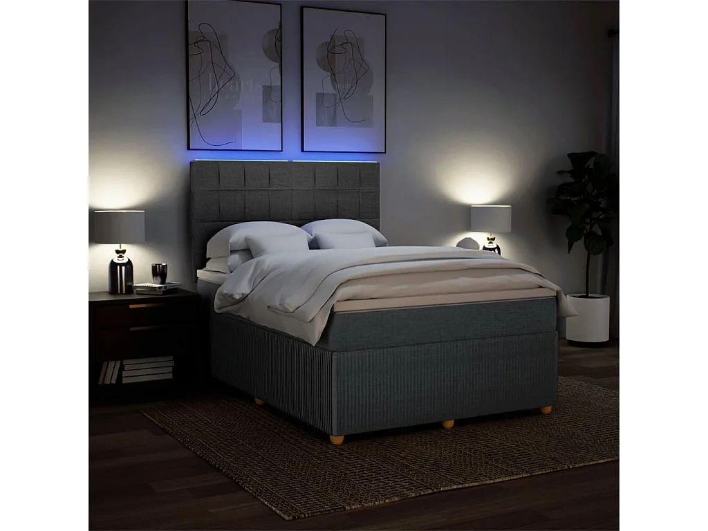 Boxspring met matras stof donkergrijs 140x200 cm