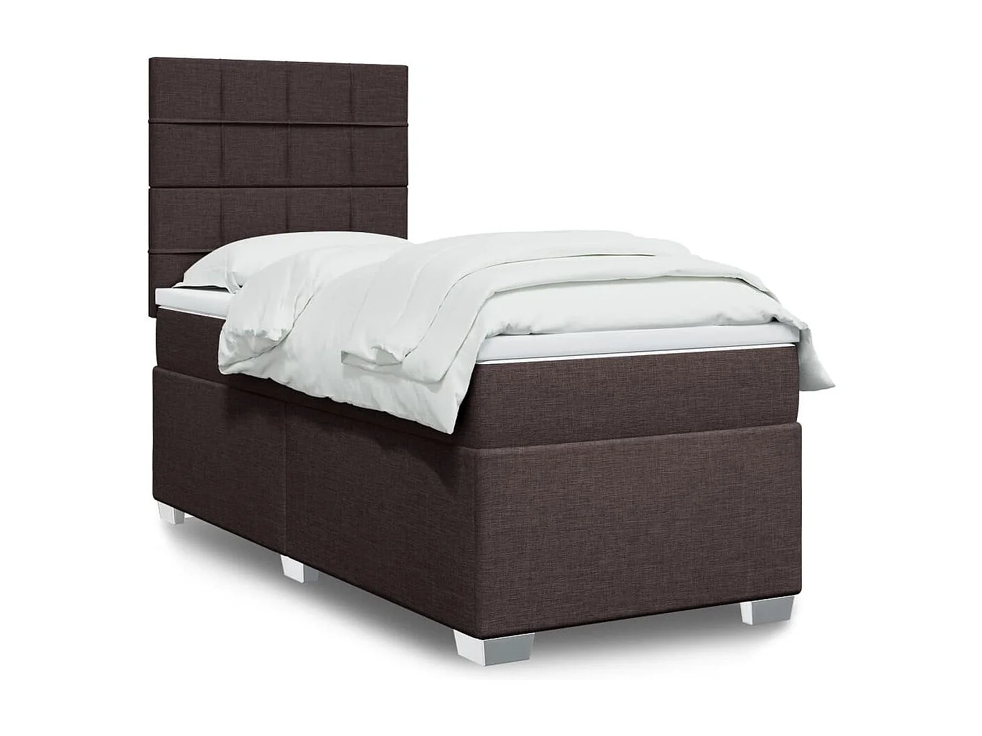 Cama box spring con colchón tela marrón oscuro 80x200 cm