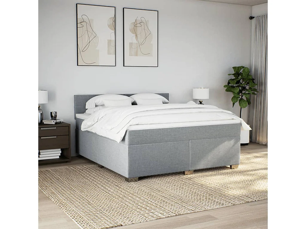 Boxspring met matras stof lichtgrijs 180x200 cm