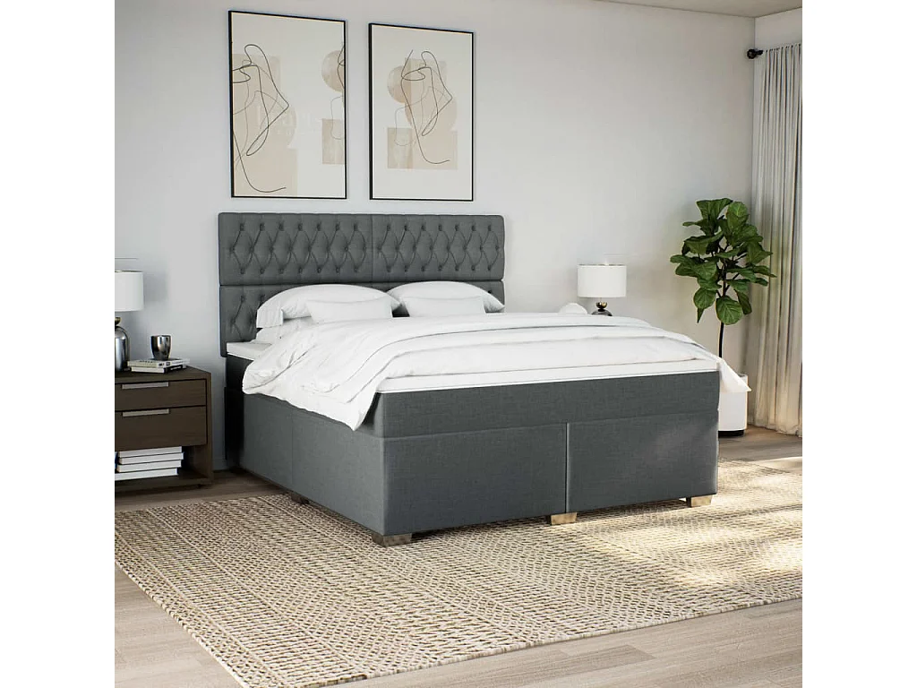 Cama box spring con colchón tela gris oscuro 180x200 cm