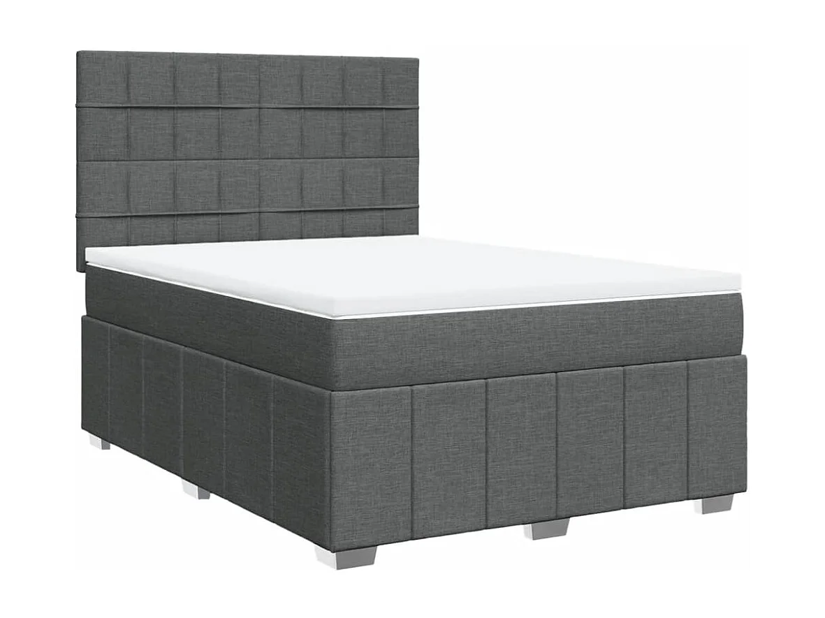 Cama box spring con colchón tela gris oscuro 140x190 cm
