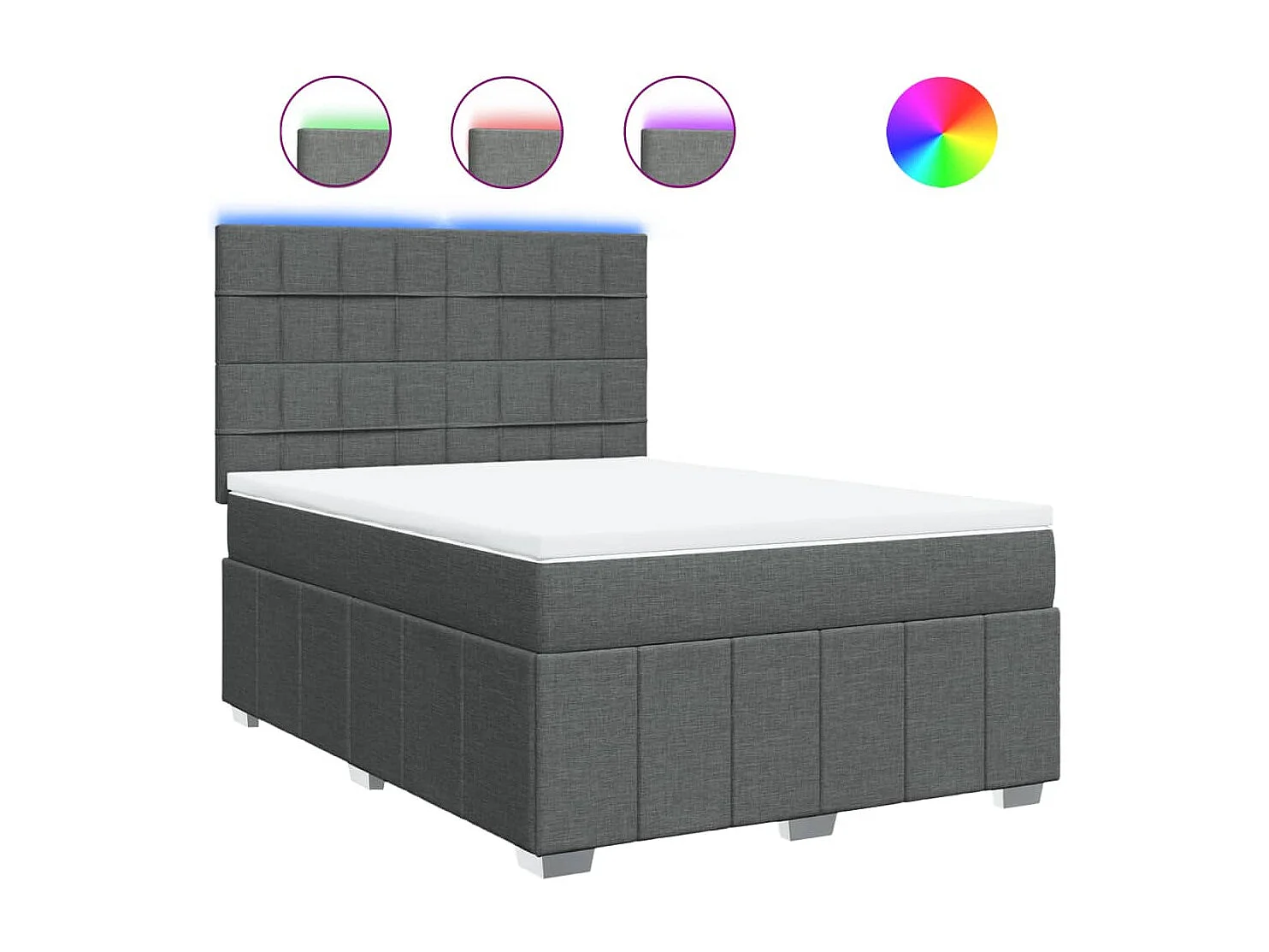 Cama box spring con colchón tela gris oscuro 140x190 cm