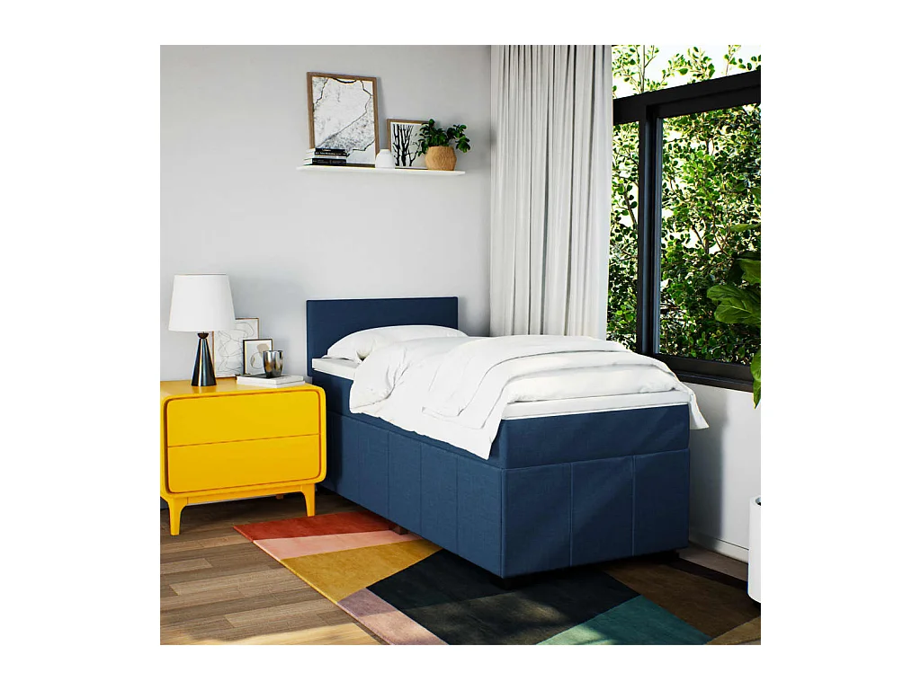 Sommier à lattes de lit avec matelas Bleu 90x190 cm Tissu
