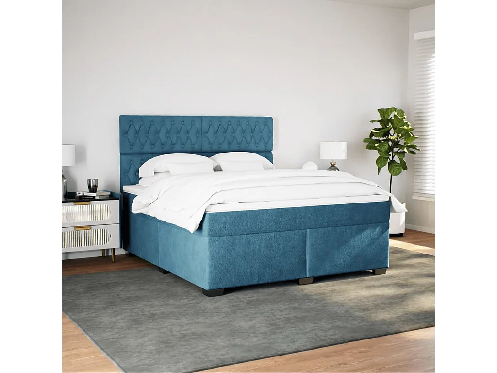 Cama box spring con colchón terciopelo azul 180x200 cm
