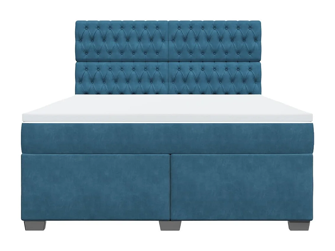 Cama box spring con colchón terciopelo azul 180x200 cm