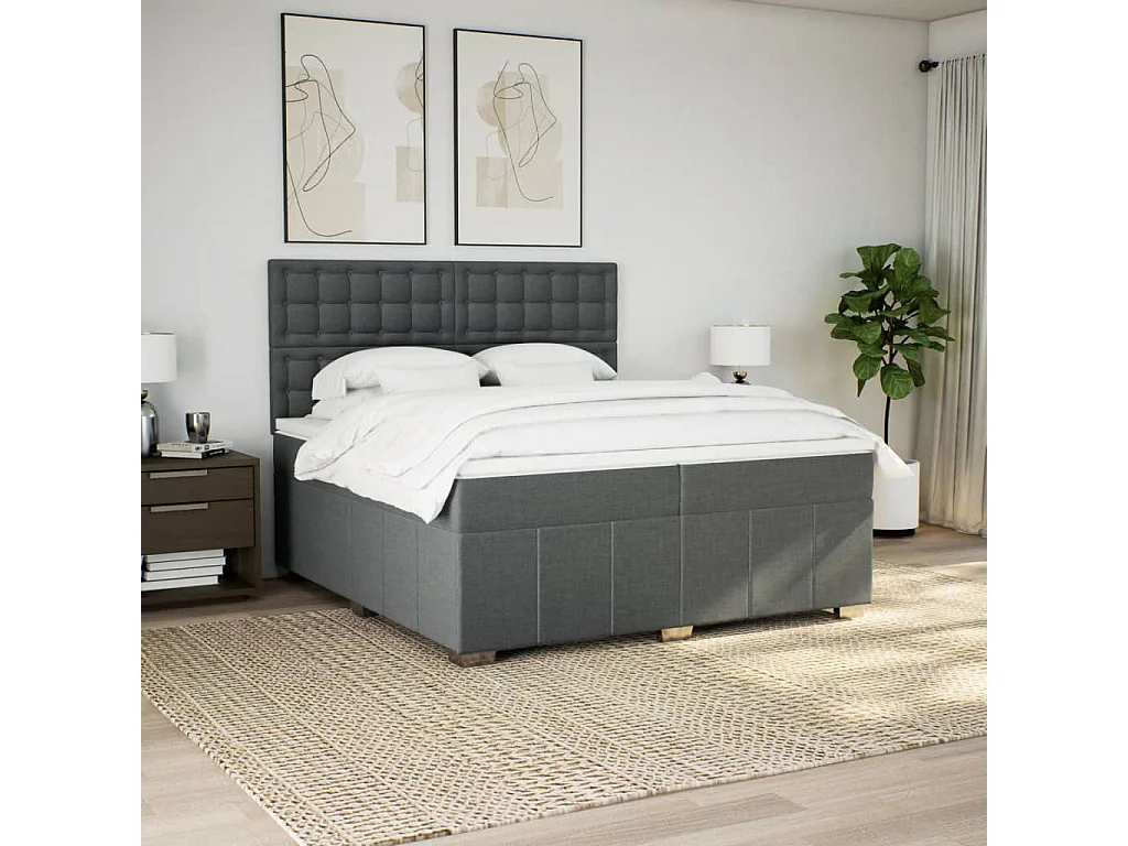 Cama box spring con colchón tela gris oscuro 200x200 cm