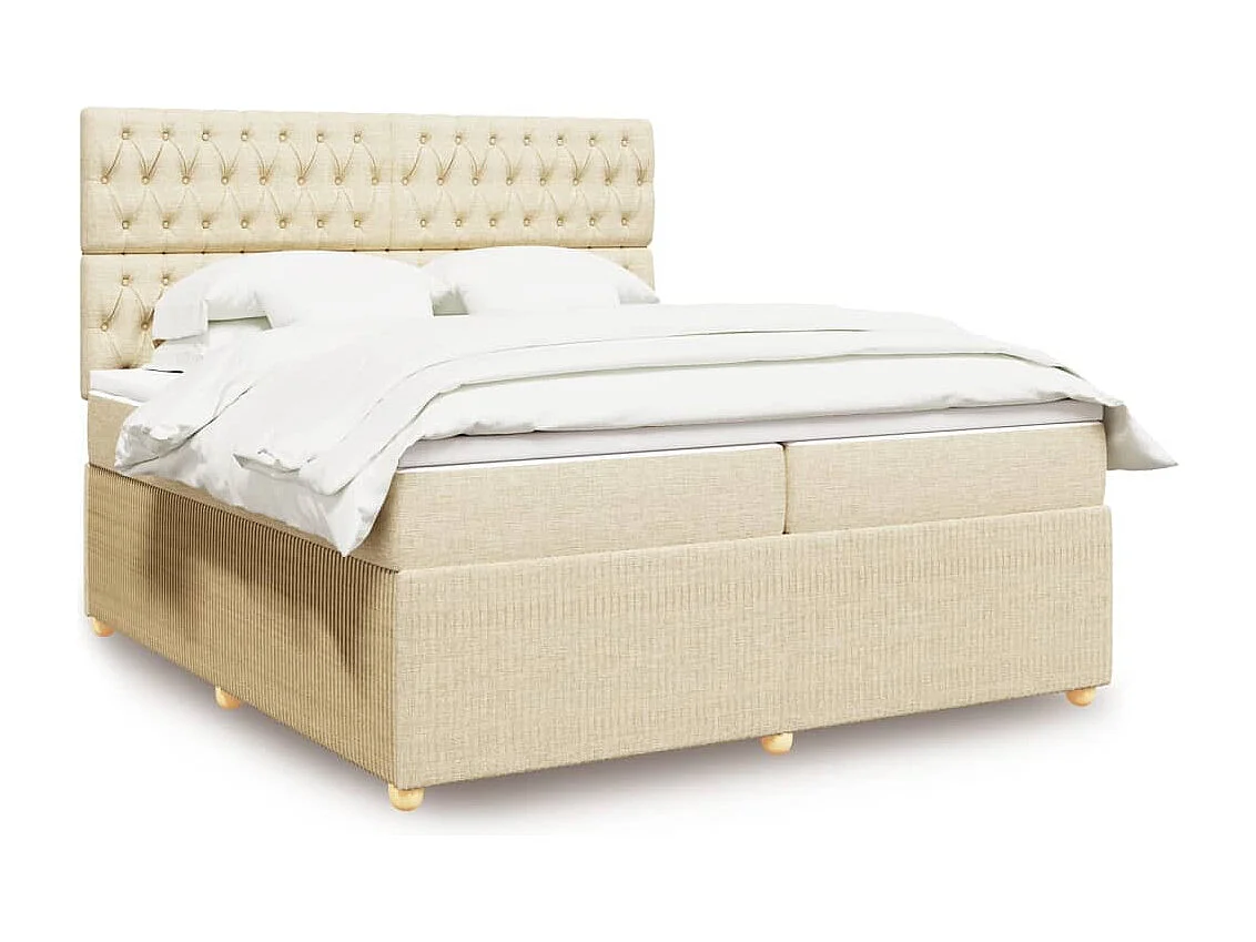 Sommier à lattes de lit avec matelas Crème 200x200 cm Tissu