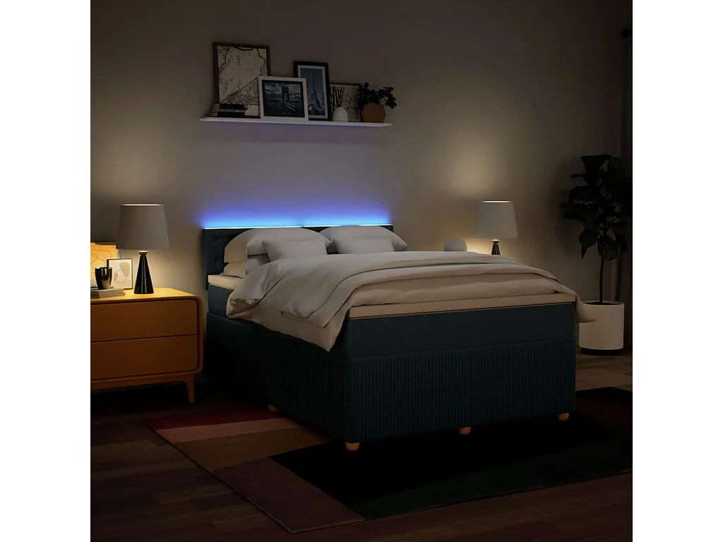 Cama box spring con colchón tela azul 140x200 cm