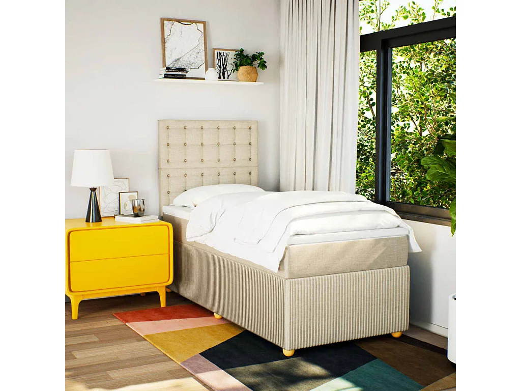 Sommier à lattes de lit avec matelas Crème 100x200 cm Tissu