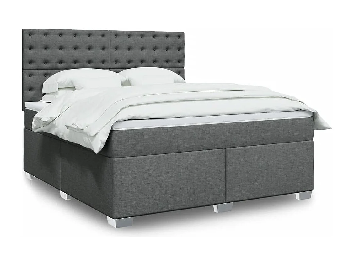 Cama box spring con colchón tela gris oscuro 180x200 cm