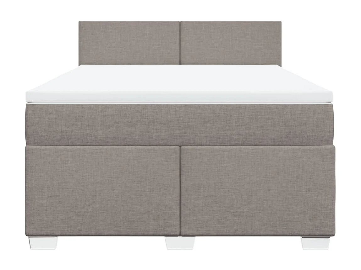 Cama box spring con colchón tela gris taupe 160x200 cm