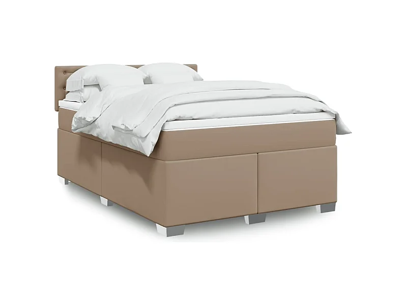 Cama box spring con colchón cuero sintético capuchino 160x200cm