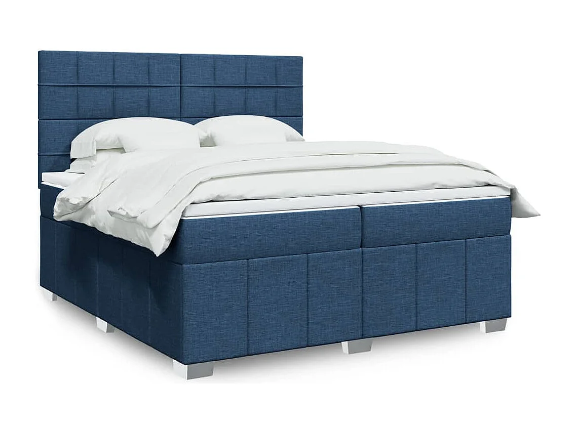 Cama box spring con colchón tela azul 200x200 cm