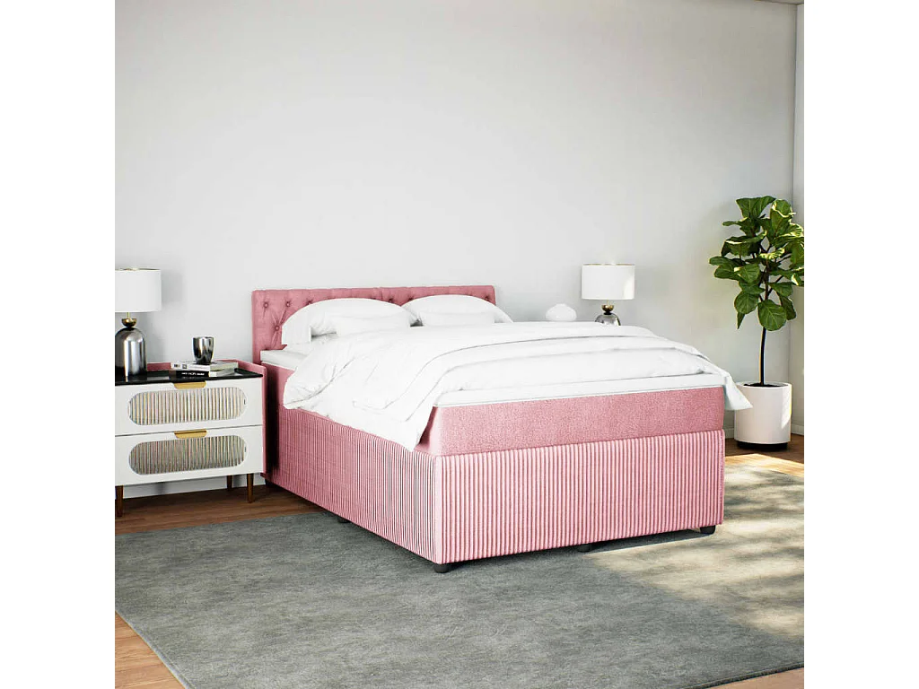 Cama com molas/colchão 160x200 cm veludo rosa