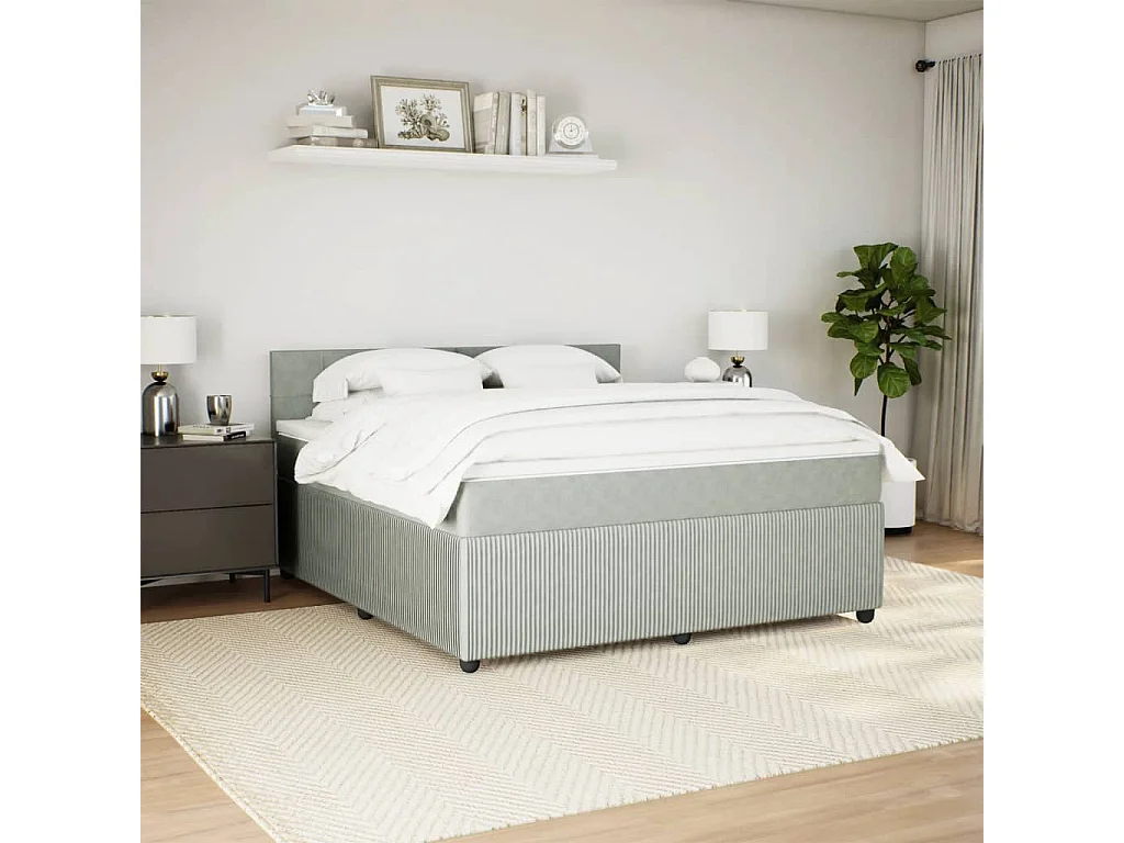 Cama com molas/colchão 180x200 cm veludo cinzento-claro