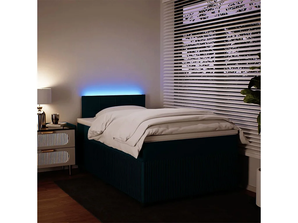 Sommier à lattes de lit et matelas bleu 120x200 cm velours