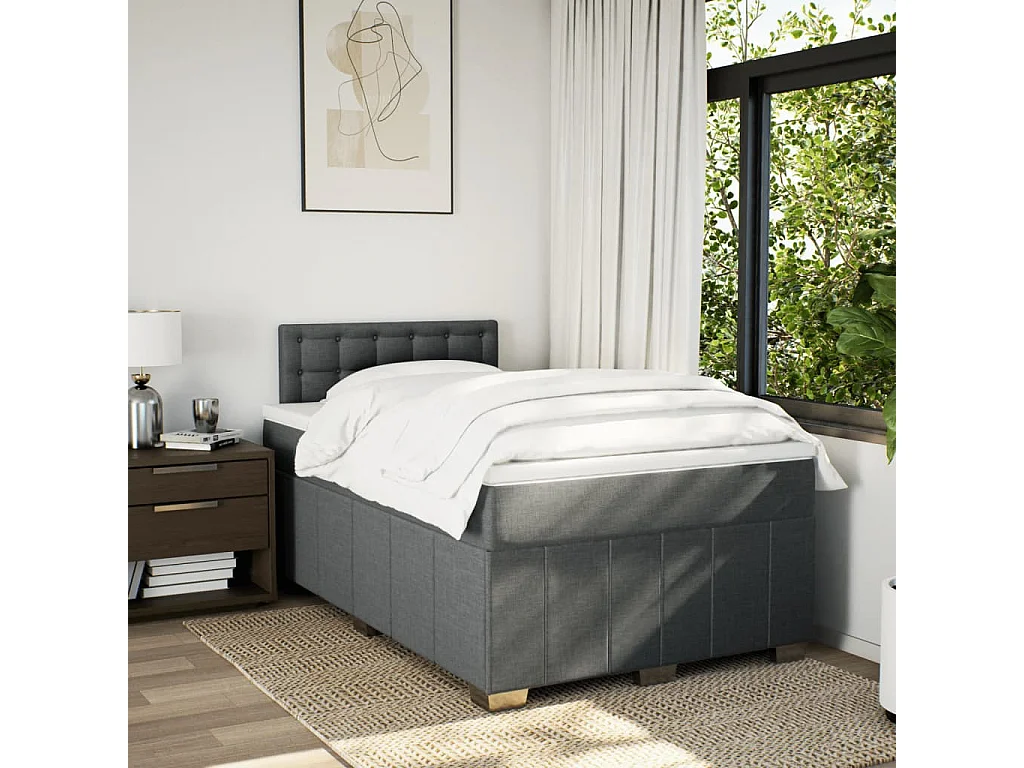 Sommier à lattes de lit avec matelas Gris foncé 120x200cm Tissu