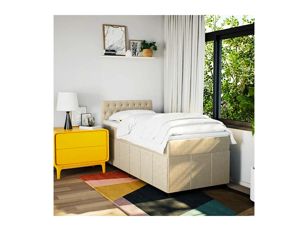 Cama com molas/colchão 90x200 cm tecido cor crème