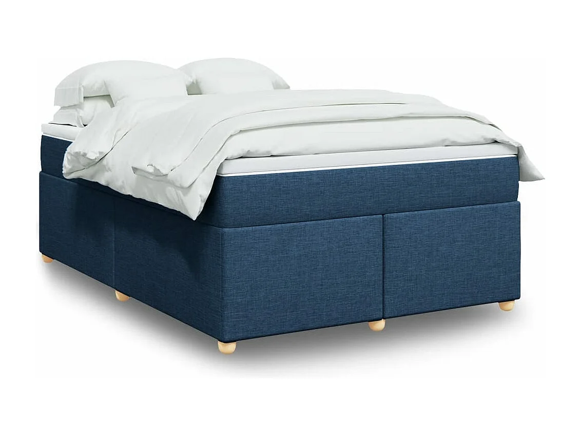 Cama box spring con colchón tela azul 140x190 cm