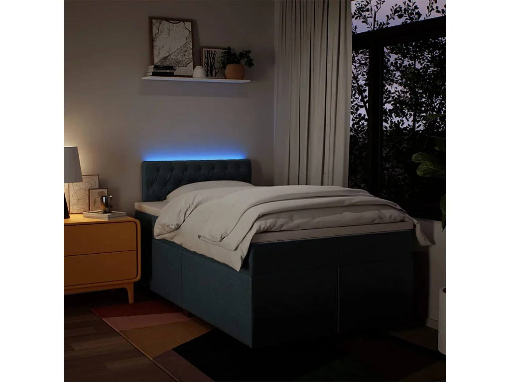 Cama box spring con colchón tela azul 120x190 cm