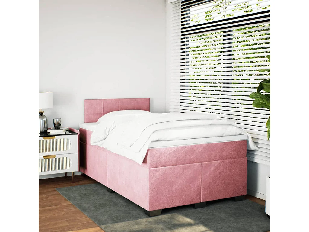 Sommier à lattes de lit avec matelas rose 120x190 cm velours