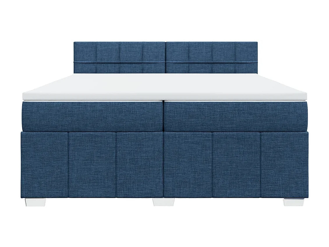 Cama box spring con colchón tela azul 200x200 cm