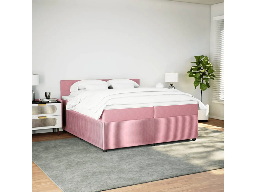 Cama box spring con colchón terciopelo rosa 200x200 cm