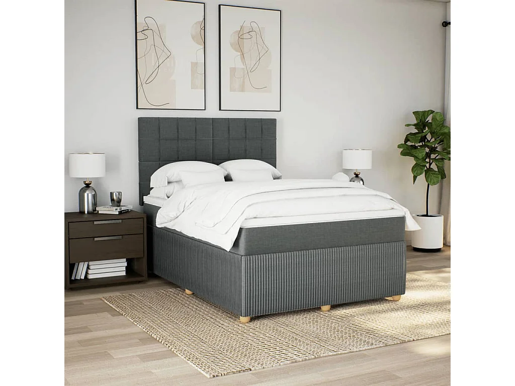 Sommier à lattes de lit avec matelas Gris foncé 140x190cm Tissu