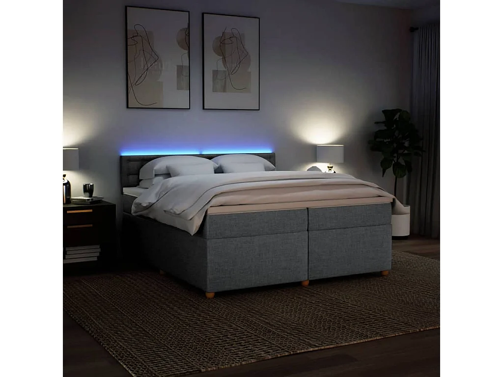 Cama box spring con colchón tela gris claro 200x200 cm