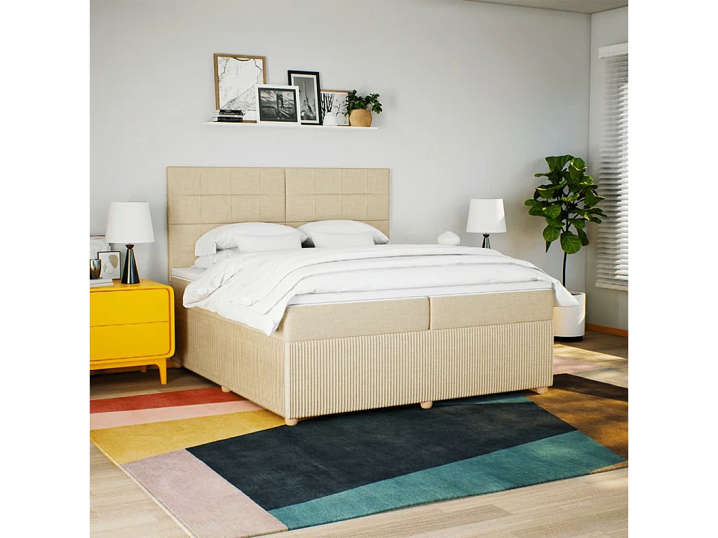 Sommier à lattes de lit avec matelas Crème 200x200 cm Tissu