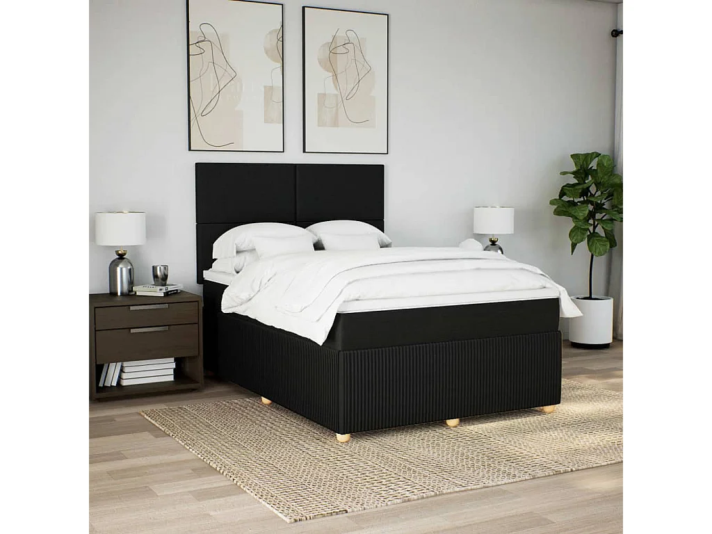 Cama com molas/colchão 160x200 cm tecido preto