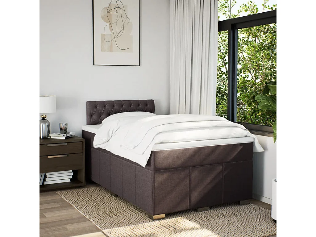 Cama com molas/colchão 120x200 cm tecido castanho-escuro