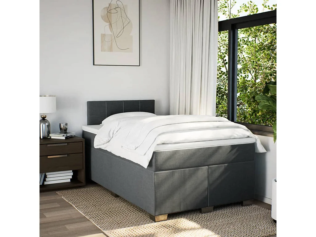 Boxspring met matras stof donkergrijs 120x190 cm