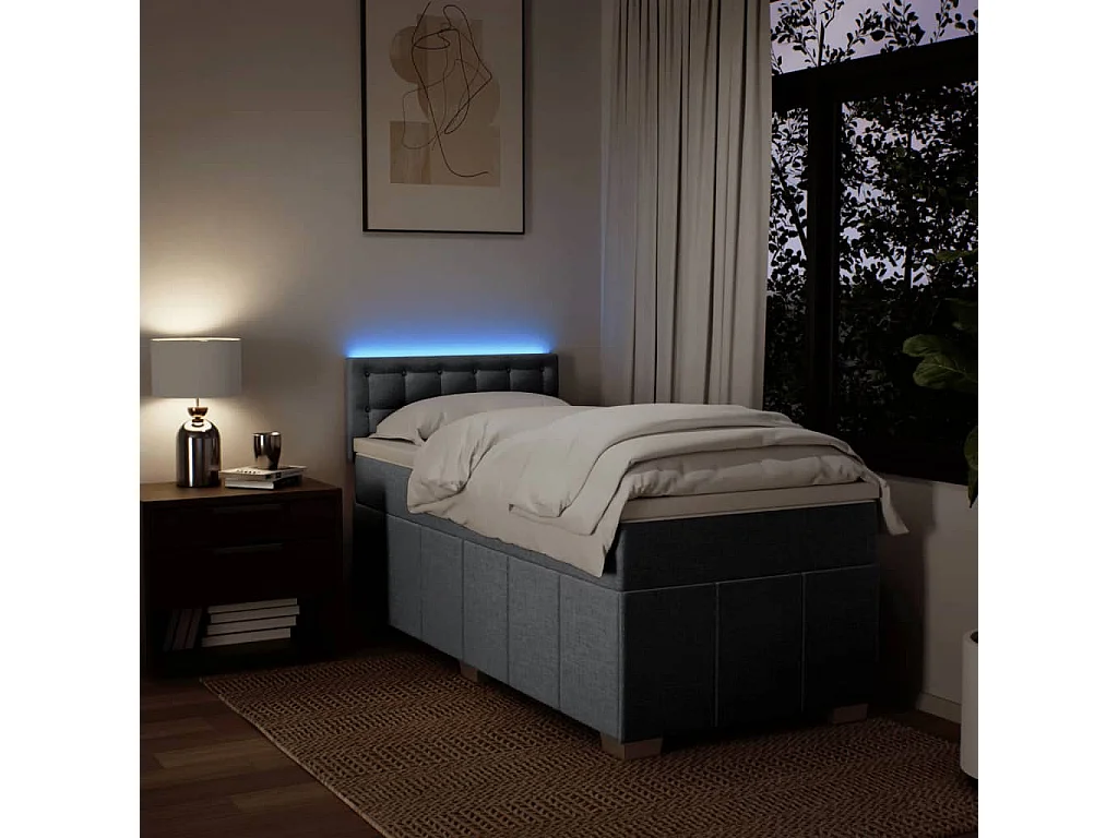 Cama box spring con colchón tela gris claro 90x190 cm