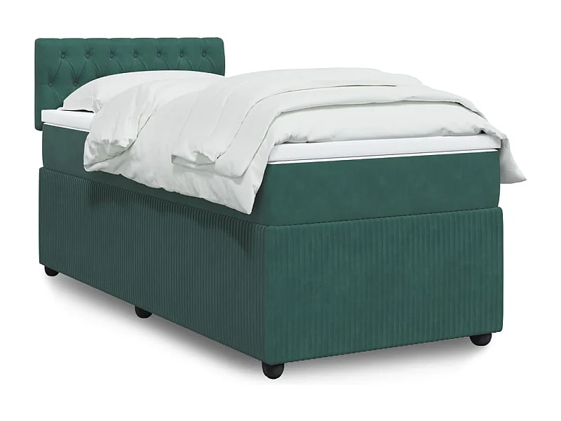 Cama box spring con colchón terciopelo verde oscuro 90x190 cm