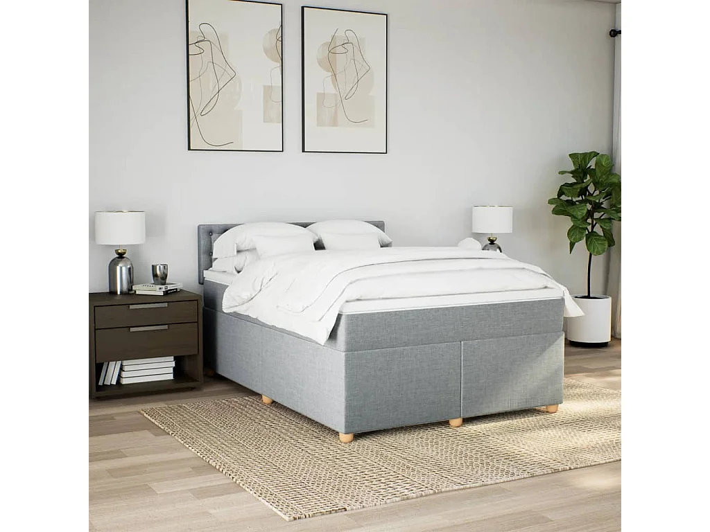 Sommier à lattes de lit avec matelas Gris clair 140x200cm Tissu
