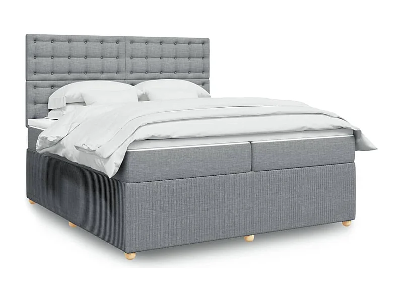 Cama box spring con colchón tela gris claro 200x200 cm